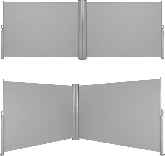 tectake® - Aluminium windscherm uitschuifbaar uitrolbaar zijluifel terrasscherm privacyscherm - dubbel - 200 x 600 cm - grijs - 402337