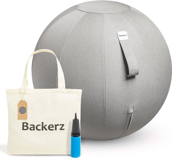 Bckz Zitbal Kantoor en Thuis 55 CM - Luxe Yoga Bal - Zitballen met Hoes - Ergonomische Bureaustoel Bal - Linnen Lichtgrijs