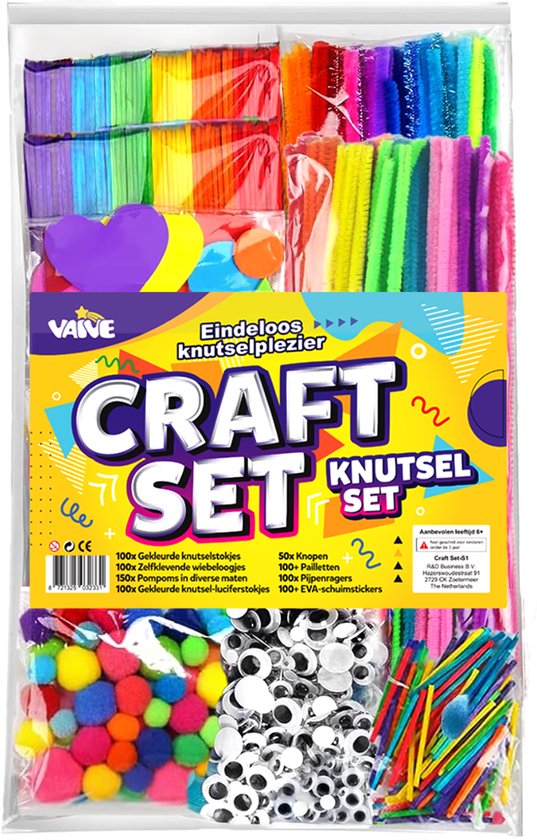 Vaive Knutselset 800-delig - Knutselen Meisjes & Jongens - Kralen, Veren, Pompons & Wiebeloogjes - Knutselkoffer - Knutselspullen - Knutselpakketten