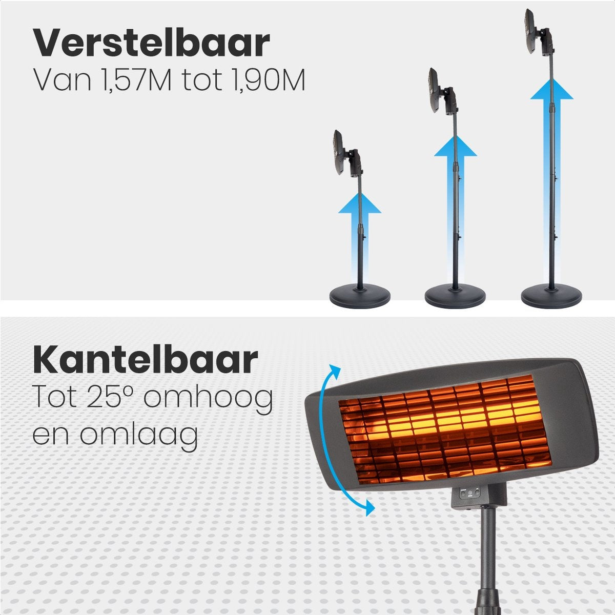 Auronic Terrasverwarmer - Infrarood - Elektrisch - 2000W - Heater - Hangend en Staand - met Afstandbediening - 3 Standen - Zwart