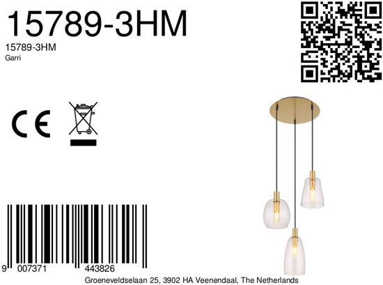 Globo - hanglamp - Garri - messing - glas - Ø 43cm - E14 - 15789-3HM