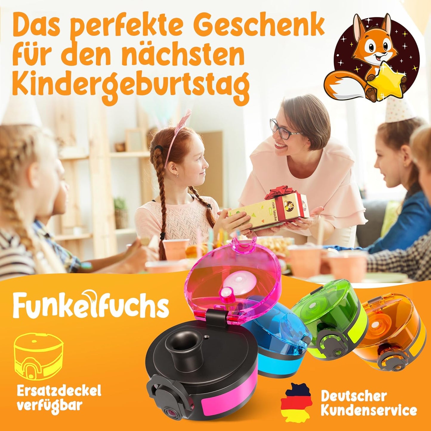Funkelfuchs®- drinkfles voor kinderen - 500ml, roze - koolzuurhoudend - 100% lekvrij - waterfles vaatwasmachinebestendig - voor kleuterschool, schoolinschrijving, school, sport