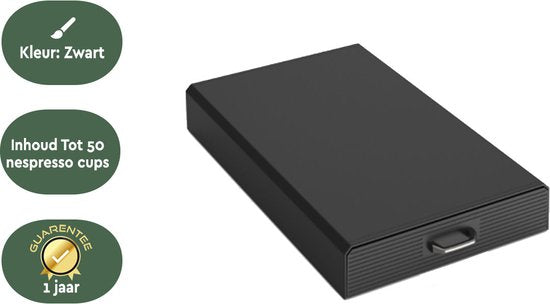 BRASQ Capsulehouder voor Nespresso Capsules - Opbergbox met Lade - 50 Cups - Koffiecups houder Zwart