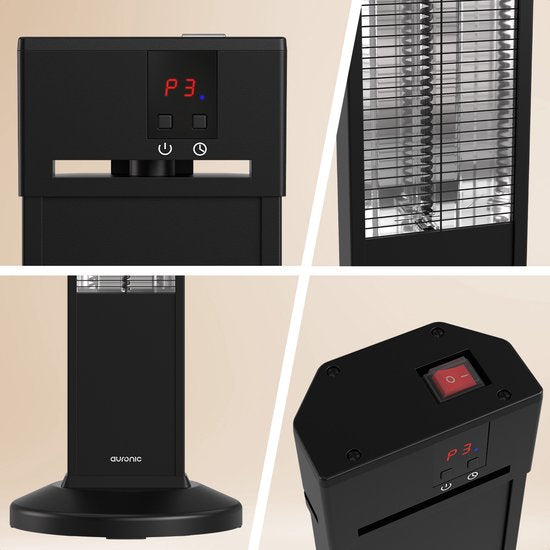 Auronic Terrasverwarmer - Infrarood Verwarming - Staand - 20m2 - Elektrisch - 2000W - Afstandsbediening - 3 Standen - Zwart