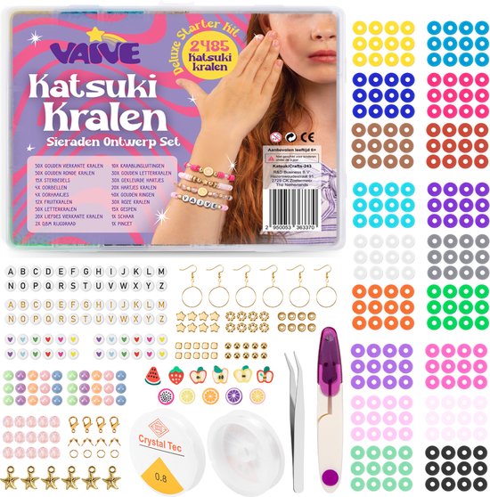 Vaive Katsuki Kralen Deluxe Starter Kit - 2485-delige Sieraden Maken Set - Knutselen Meisjes - Voor Kinderen - Knutselkoffer - Armband Maken - Oorbellen maken