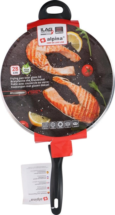 Alpina Koekenpan - Ø28cm - met Glazen Deksel - Anti-Aanbaklaag - Alle Warmtebronnen - Aluminium/ Glas