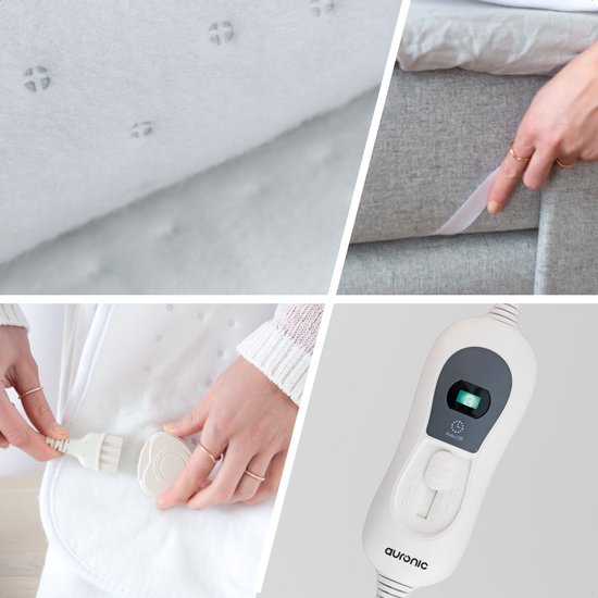 Auronic Elektrische Onderdeken XL – 2 Persoons – 190×160 cm – 3 Warmtestanden – Automatische Uitschakeling – Elastische Hoeken – Wit