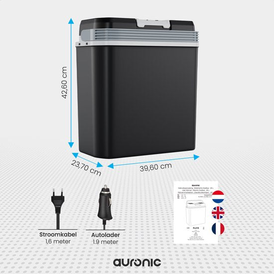 Auronic Koelbox Elektrisch 12V en 230 volt - Coolbox - Camping Koelkast - Auto - Koelen en Verwarmen - 20L - Frigobox - Zwart