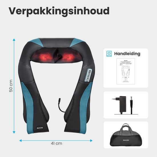 Auronic Shiatsu Massagekussen - Elektrisch Nekmassage Apparaat - Massage Apparaten - Nek en Schouder - Infrarood - Inclusief Draagtas - Zwart/Blauw