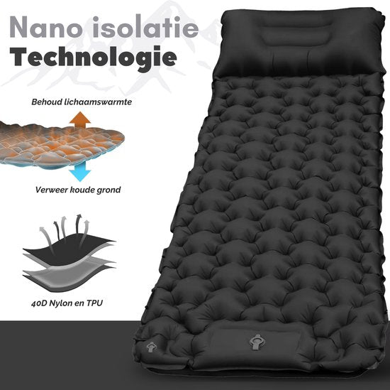 Vertrex Inflate-X1 Slaapmat met Ingebouwde Pomp - Luchtbed - 1 Persoons - Nachtzwart