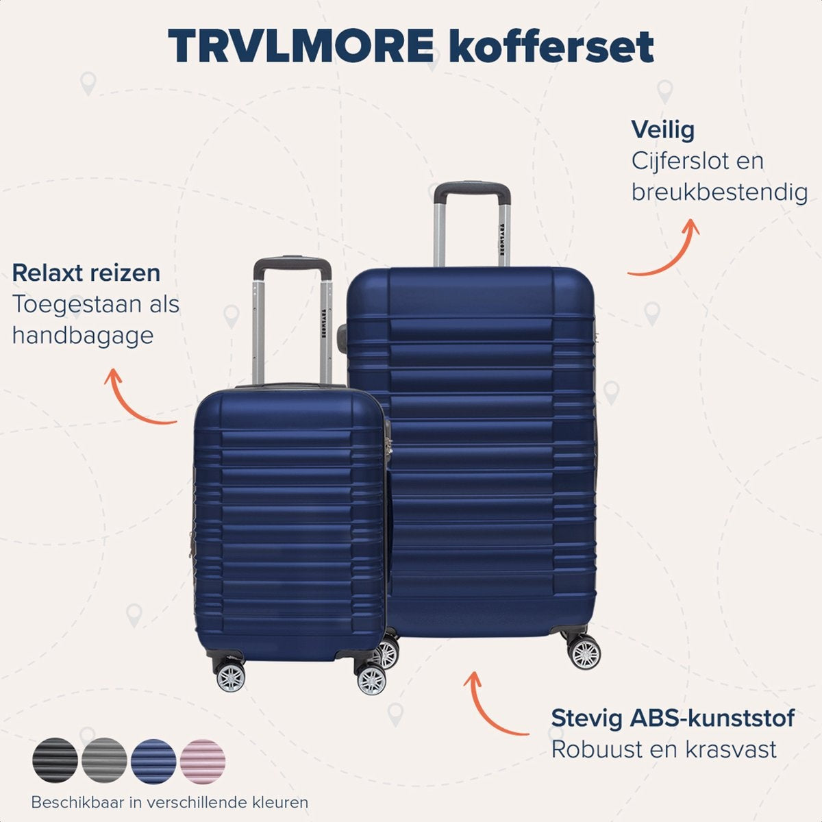TRVLMORE Kofferset - 2 Delig - 38L Handbagage + 110L Ruimbagage - Donkerblauw