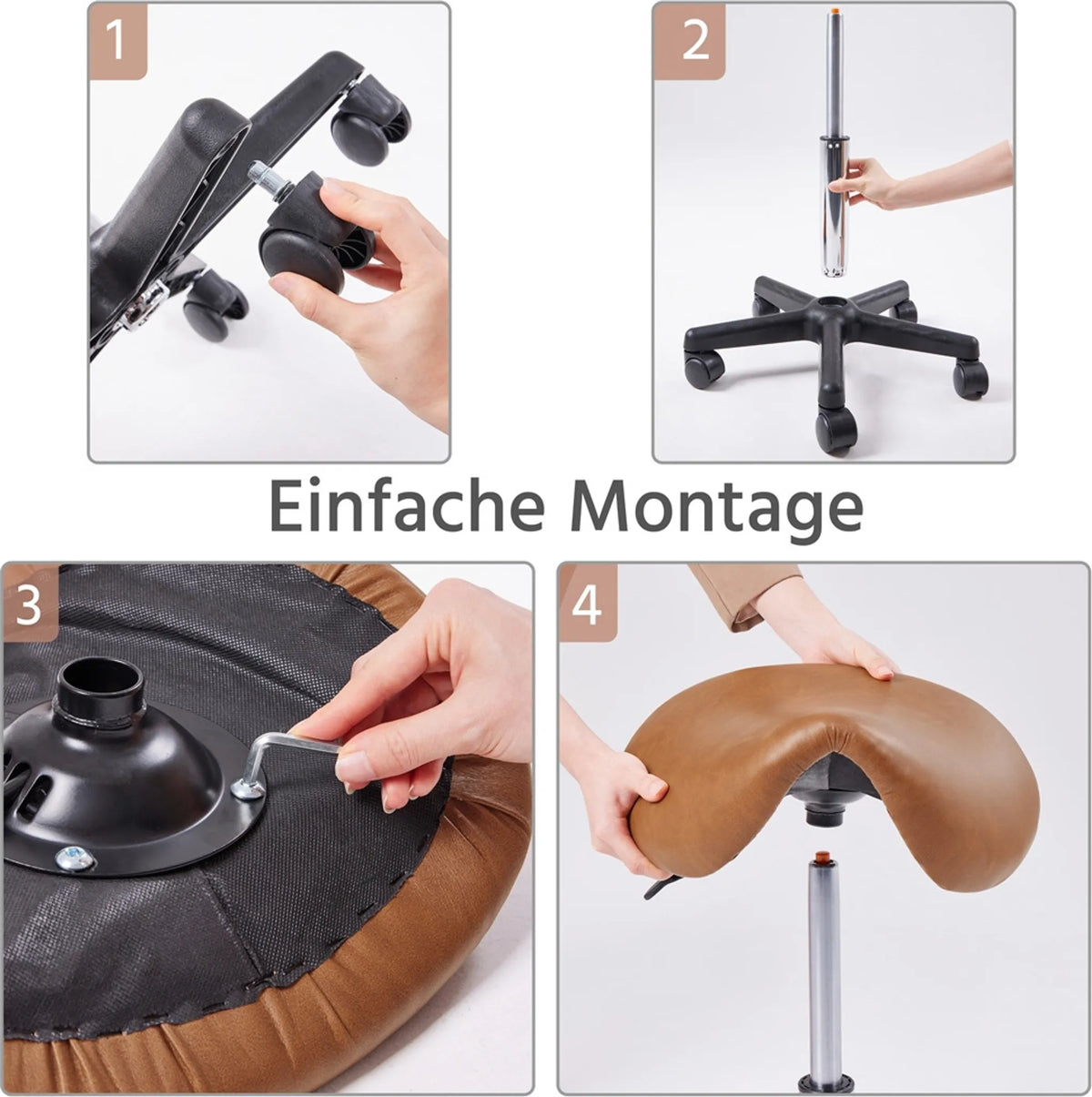 Yaheetech Zadelkruk Ergonomisch – Voorzien Van In Hoogte Verstelbare SGS-Gaslift En 360° Draaibare Nylon Wielen En Verchroomd Onderstel – Voor Kapsalon En Praktijk – Retro Bruin PU Kunstleer En Metaal – 50 x 50 x 45,5-60 cm