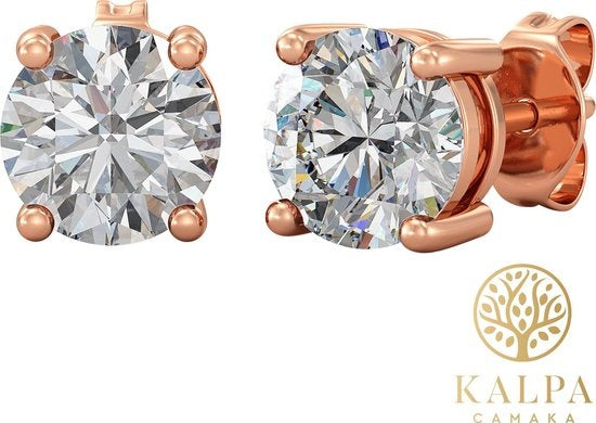 Yolora Dames Oorbellen met Kalpa Camaka Kristallen - Rosé kleurig - 18K Roségoud Verguld - Vrouwen Oorknoppen Rose Gold - Sieraden - Exclusieve Geschenkverpakking - Moederdag Cadeautje