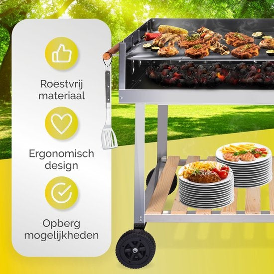 BBQ-collectie houtskoolbarbecue - BBQ met tafel - Buitenkeukenbarbecue in hoogte verstelbaar - 98 x 56 x 85 cm