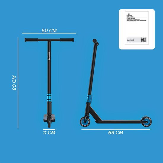 LifeGoods Stuntstep Pro X - T-Stang - HIC - Step voor Kinderen - Jongens/Meisjes - 110mm - 100KG - Zwart/Blauw