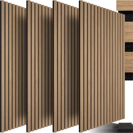 tectake® Set van 4 akoestische panelen Sonic Wall - Geluidsabsorberend paneel - Geluidsdemping - Akoestisch wandpaneel - 120x60x2,1cm - Akoestische wanddecoratie - Licht eiken