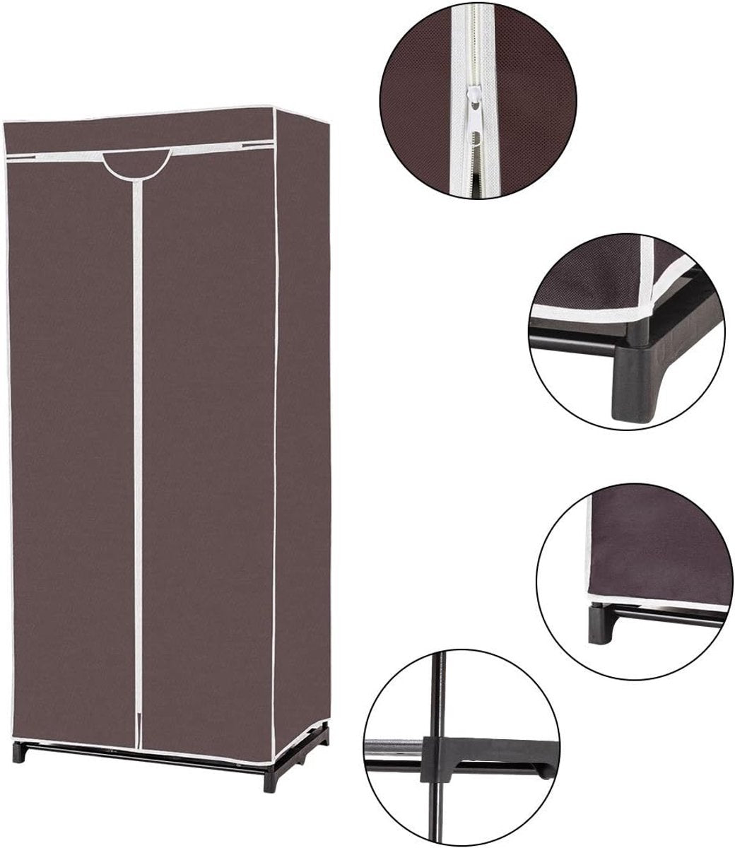 Coast Kledingkast Stof – Voorzien Van Kledingstang En Ademende Hoes Met Ritssluiting En Antislip Voetjes – Voor Slaapkamer En Camping – Zwart Ijzer En Vliesstof – 74 x 50 x 172 cm