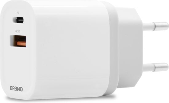 BREND BR-2212 Snellader met 2 Poorten - Power Charger – Snellaadadapter met USB en USB-C Aansluiting – Geschikt voor iPhone en Android - Wit