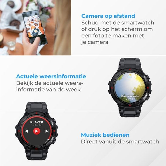 Nuvance - Outdoor Smartwatch - IP67 Waterdicht - Bluetooth Smartwatch voor Dames en Heren - Smartwatches - Sporthorloge met Stappenteller, Calorie Teller, Slaap meter - Geschikt voor alle Smartphones