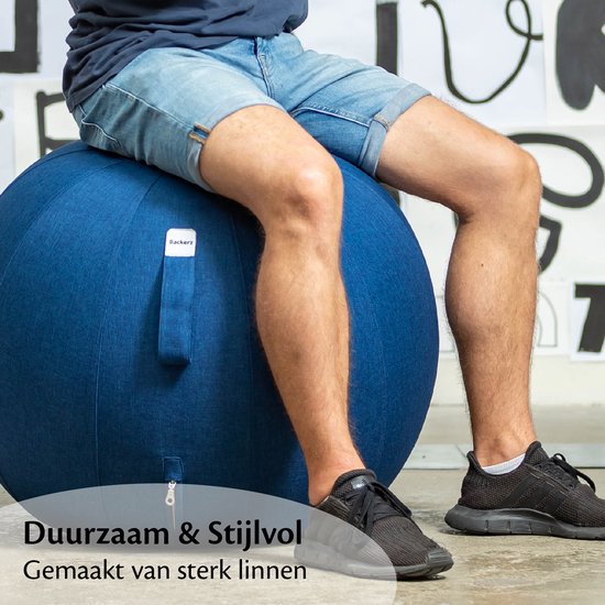 Bckz Zitbal Kantoor en Thuis 75 CM - Luxe Yoga Bal - Zitballen met Hoes - Ergonomische Bureaustoel Bal - Linnen Donkerblauw