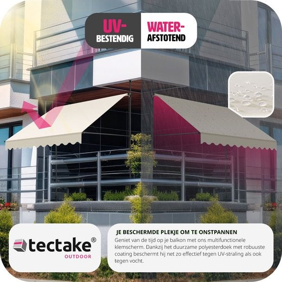 tectake - klemluifel - Zonnescherm – Zonneluifel - Verstelbaar - Klem-zonwering - Zonnescherm Balkon - 250 x 180 cm - beige – zonwering - 404960