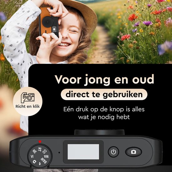 K&L Digitale Camera - Schermvrij - Oplaadbaar - 16.000 Foto's - Fotocamera - Vintage - Inclusief 32GB - Duurzaam - Bruin