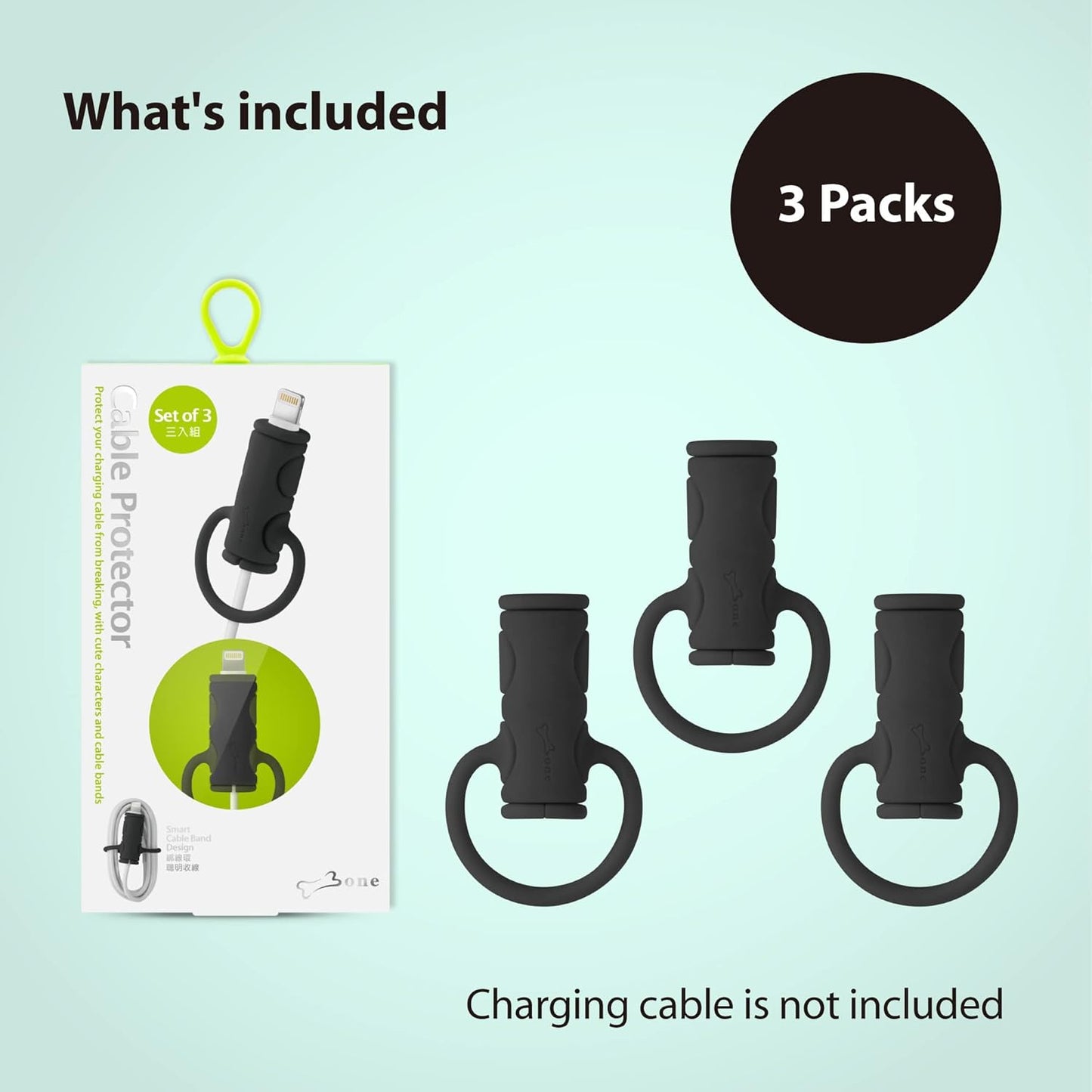 Bone Kabelbescherming, 3 stuks Silicone Kabelslang voor Lightning iPhone Oplaadkabel