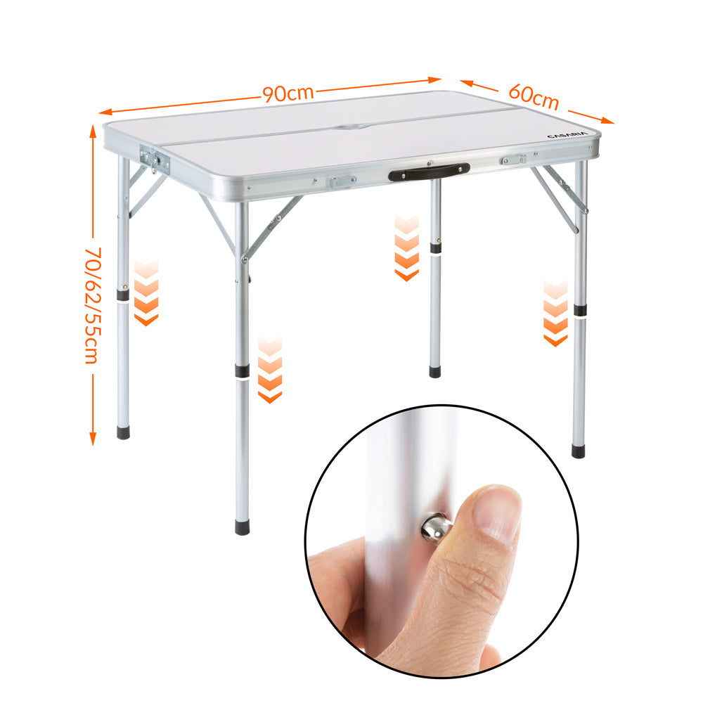 Casaria Campingtafel Aluminium – Incl. 2 Banken/Inklapbaar - Wit