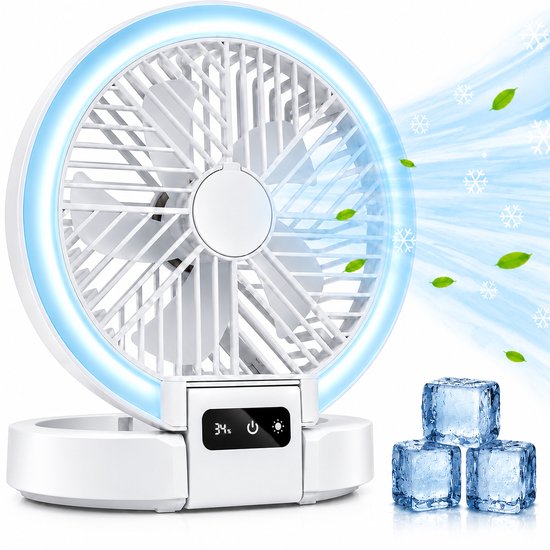 Lifetime Air Tafelventilator Oplaadbaar - Mini USB Ventilator 1200mAh - 5 Snelheden En LED Display - 21x20,5x23cm - Wit