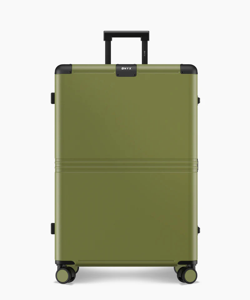 Onyx Hybrid Pro Kofferset Twee Delig Onyx Journey – Voorzien Van Silent Run Hinomoto Wielen En Duits Makrolon Polycarbonaat Body En Geintegreerd Compressiesysteem – Voor Reis En Vakantie – Olive Green Polycarbonaat En Aluminium – 100L En 35L