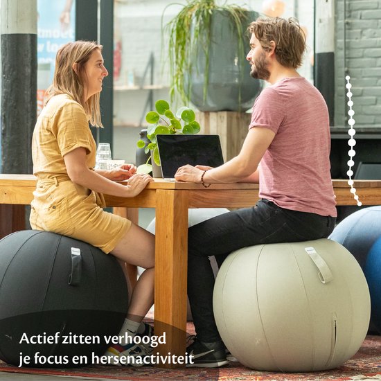 Bckz Zitbal Kantoor en Thuis 55 CM - Luxe Yoga Bal - Zitballen met Hoes - Ergonomische Bureaustoel Bal - Linnen Zwart