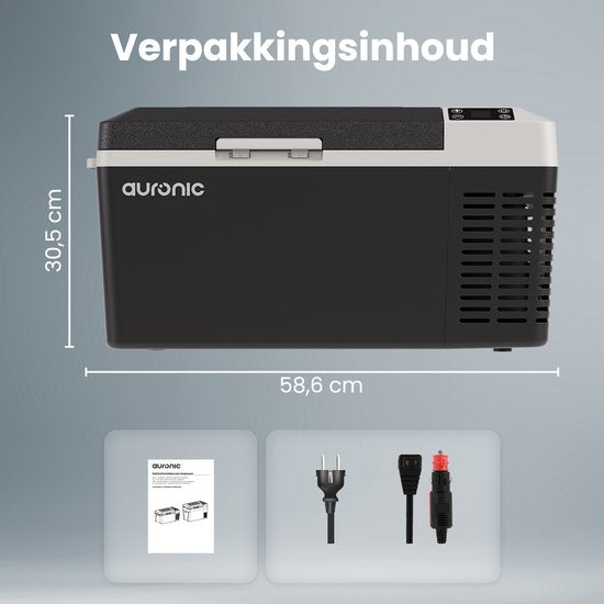 Auronic Elektrische Koelbox - Frigobox - Compressor - 12V 230 Volt - Auto - 20L - Zwart/Grijs