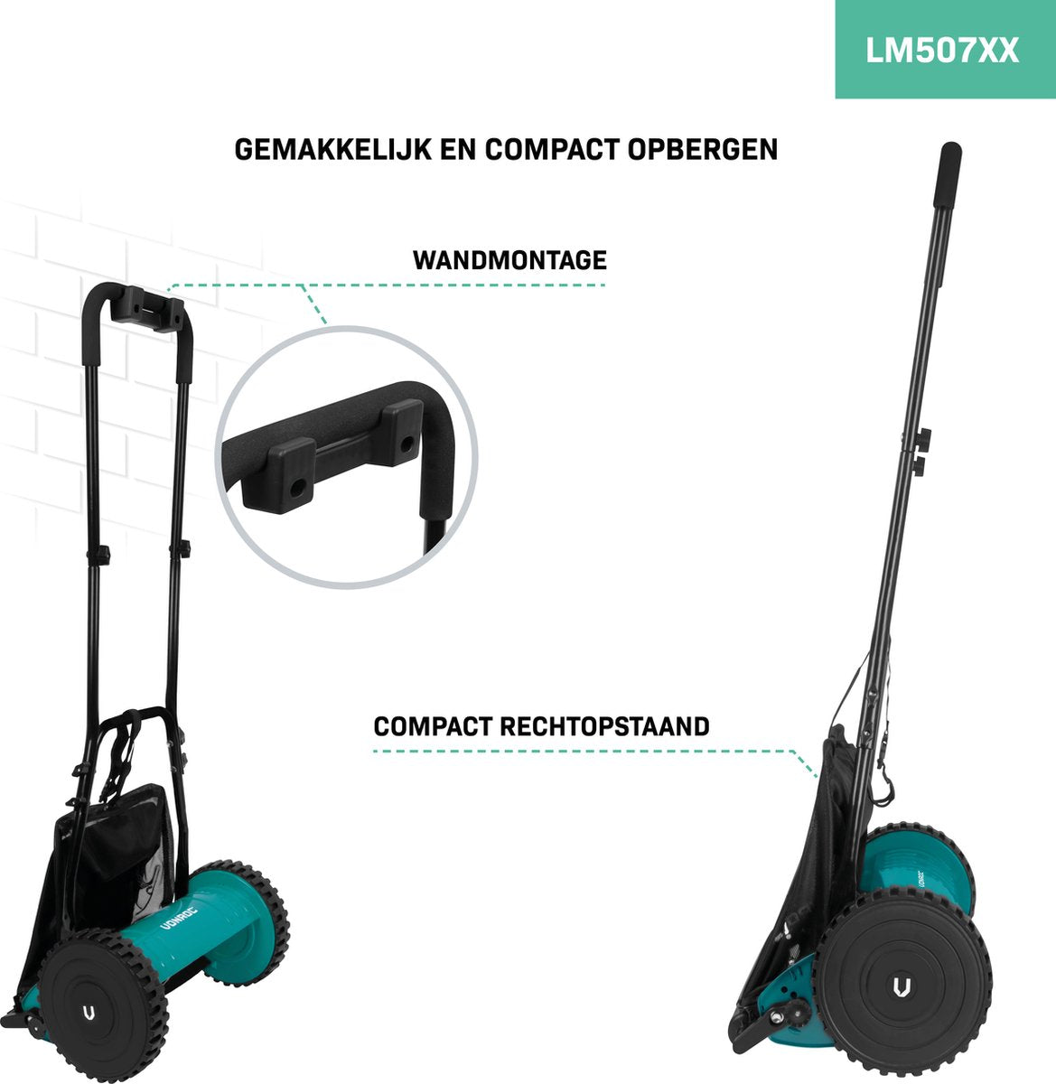 VONROC Kooimaaier – Handgrasmaaier - 300mm - 4 instelbare maaihoogtes - incl. muurbeugel en opvangzak