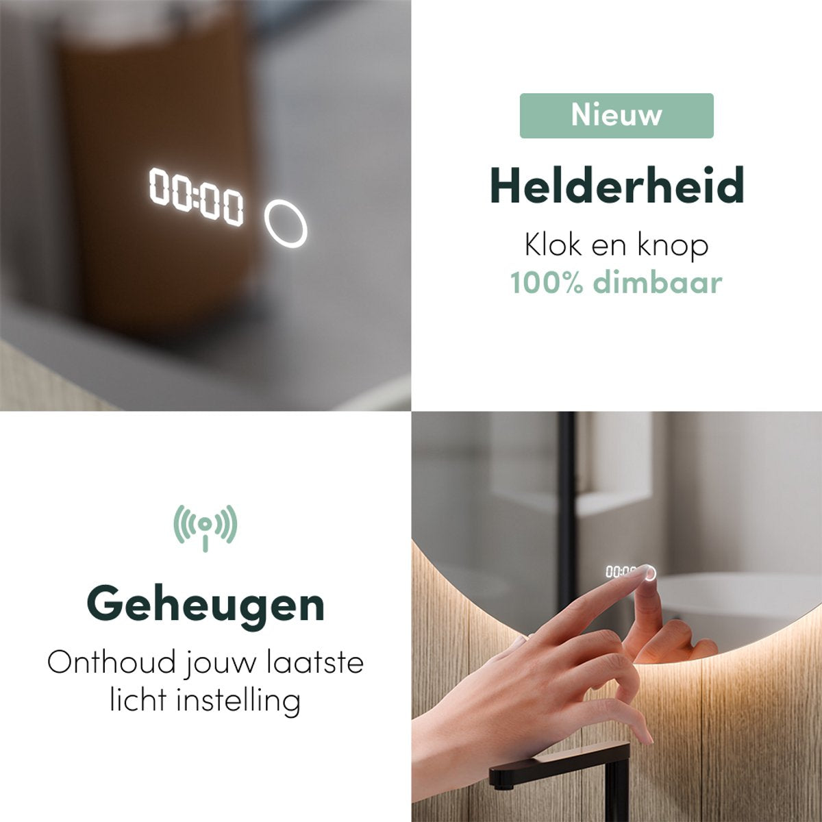 Beloura Badkamerspiegel met Verlichting - Ronde Badkamer Spiegel - Verwarming - Klok - LED - 60 cm