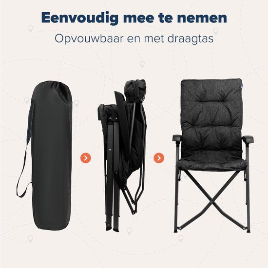 TRVLMORE Campingstoel - Inclusief Draagtas - Duo Pack - 120 kg draagvermogen - Kampeerstoel - Opbergvak - Klapstoel - Zwart