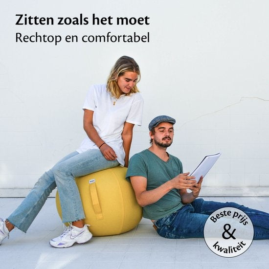 Bckz Zitbal Linnen 65 CM - Zitballen met Hoes - Balanskruk – Luxe Yoga Bal - Ergonomische Bureaustoel Bal - Geel