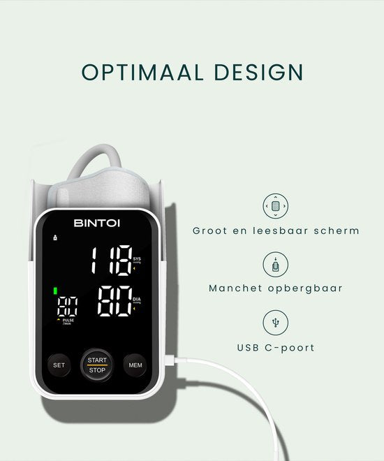Bintoi® BX400 - Bloeddrukmeter Bovenarm - Hartslagmeter - Incl. Batterijen - 2 Gebruikers
