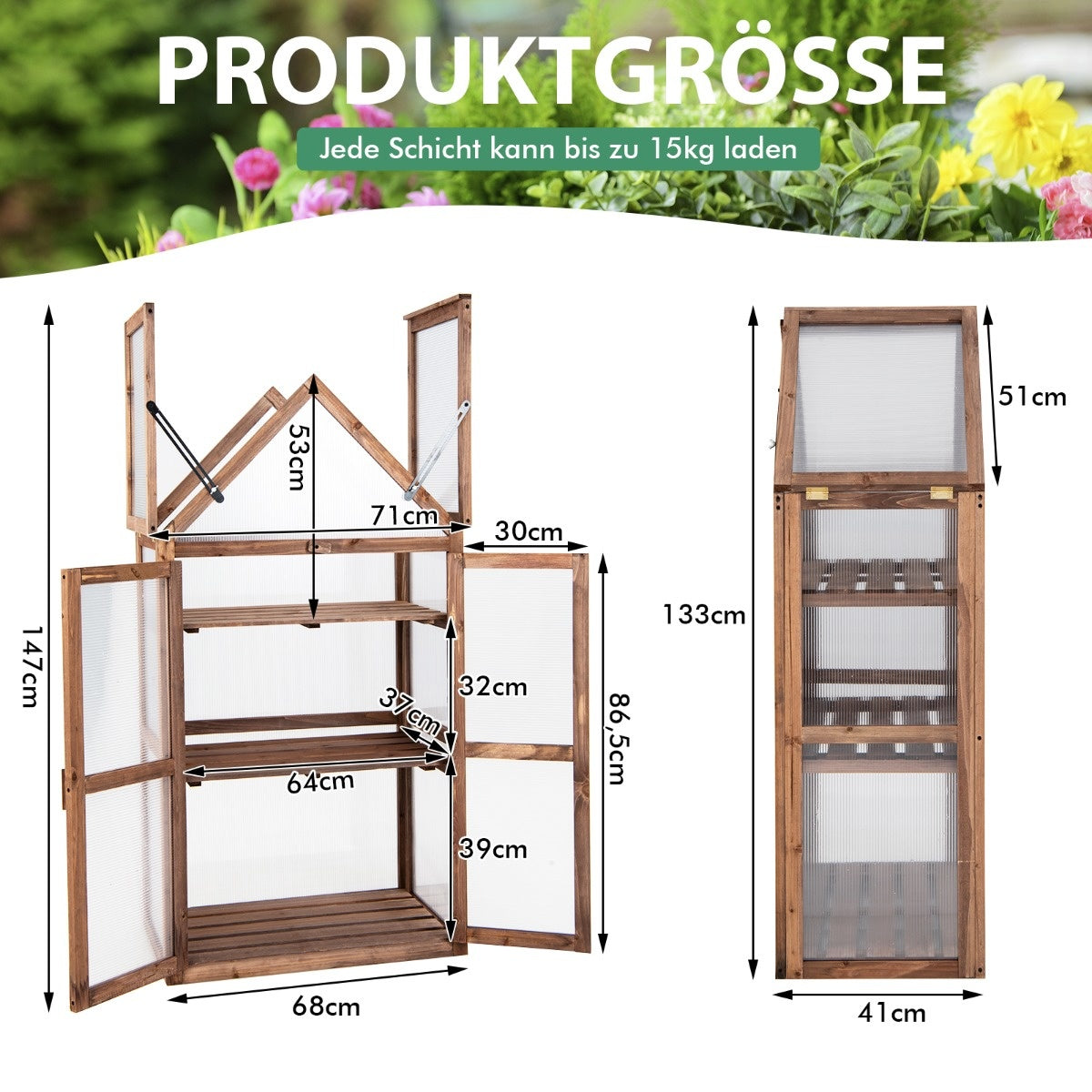 Coast Portable 3 Tier Mini Houten Serre met Verwijderbare Planken Transparant
