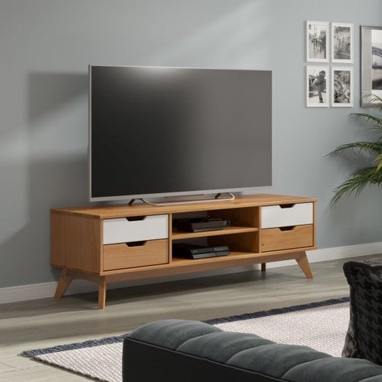 TV-dressoir massief hout 140x42x40cm naturel