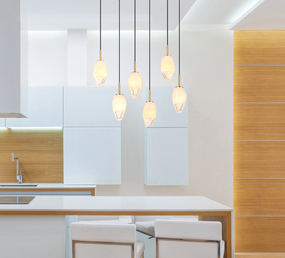 Globo - Barcley Hanglamp - Messing Metaal - Opaal & Helder Glas - Klassiek Design - E14 Fitting - In Hoogte Verstelbaar