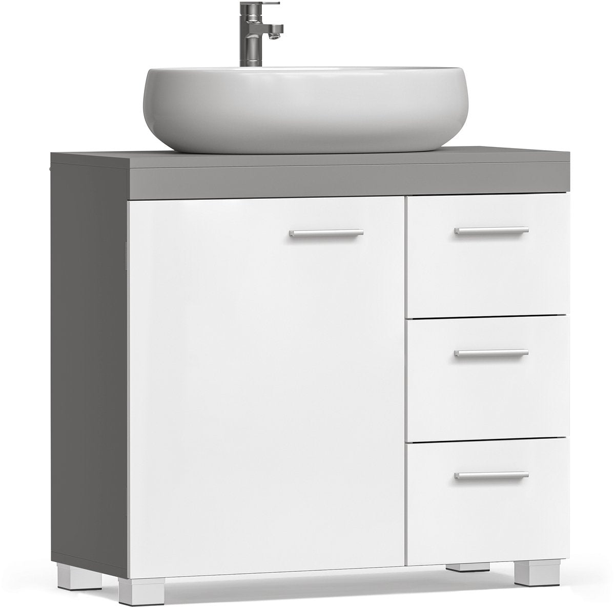 EUGAD wastafelonderkast - badkamerkast met 3 lades en 2 vakken - verstelbare plank - wit grijs - 60 x 60 x 30 cm