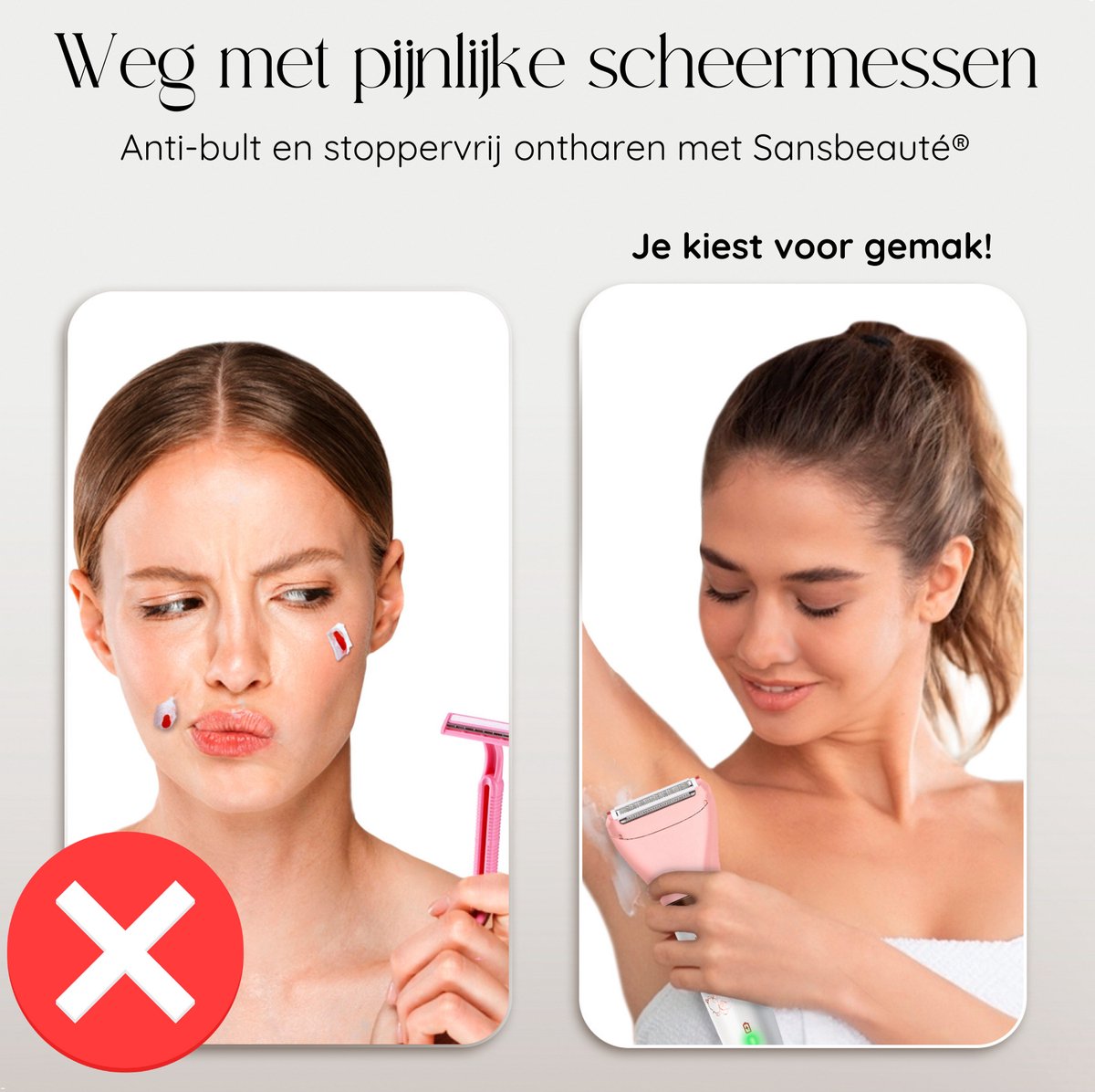 Sansbeauté® Ladyshave – Gezicht, Oksels & Bikinilijn – Elektrisch Ontharingsapparaat – USB Oplaadbaar