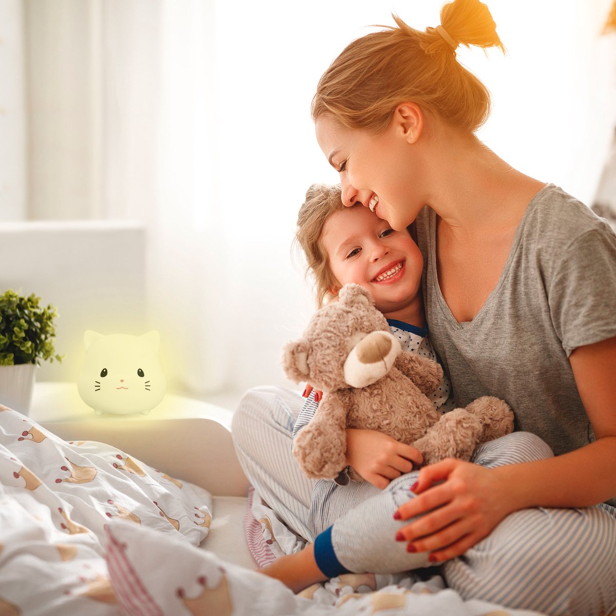 Sleepy Friends Sleepy Friends Kinder Nachtlampje Kat – 8 Kleuren – USB Oplaadbaar – Dimbaar – 95,2 x 97,4 x 100 mm – Grijs