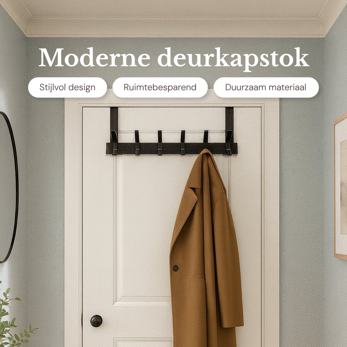O’DADDY® Deurkapstok - 6 Haken - Deurhaak - Deurhanger - Deur kapstok hangend - Ophanghaak - Bevestiging met 3M Tape - Industrieel Design - Zwart