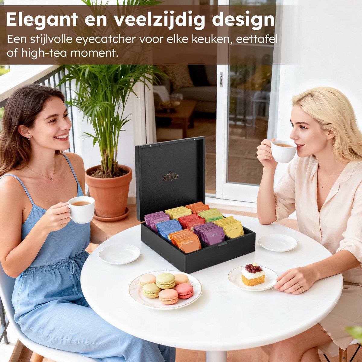 Nimma Theedoos – 9 Vaks – Zwart – FSC Hout – Met Magneetsluiting