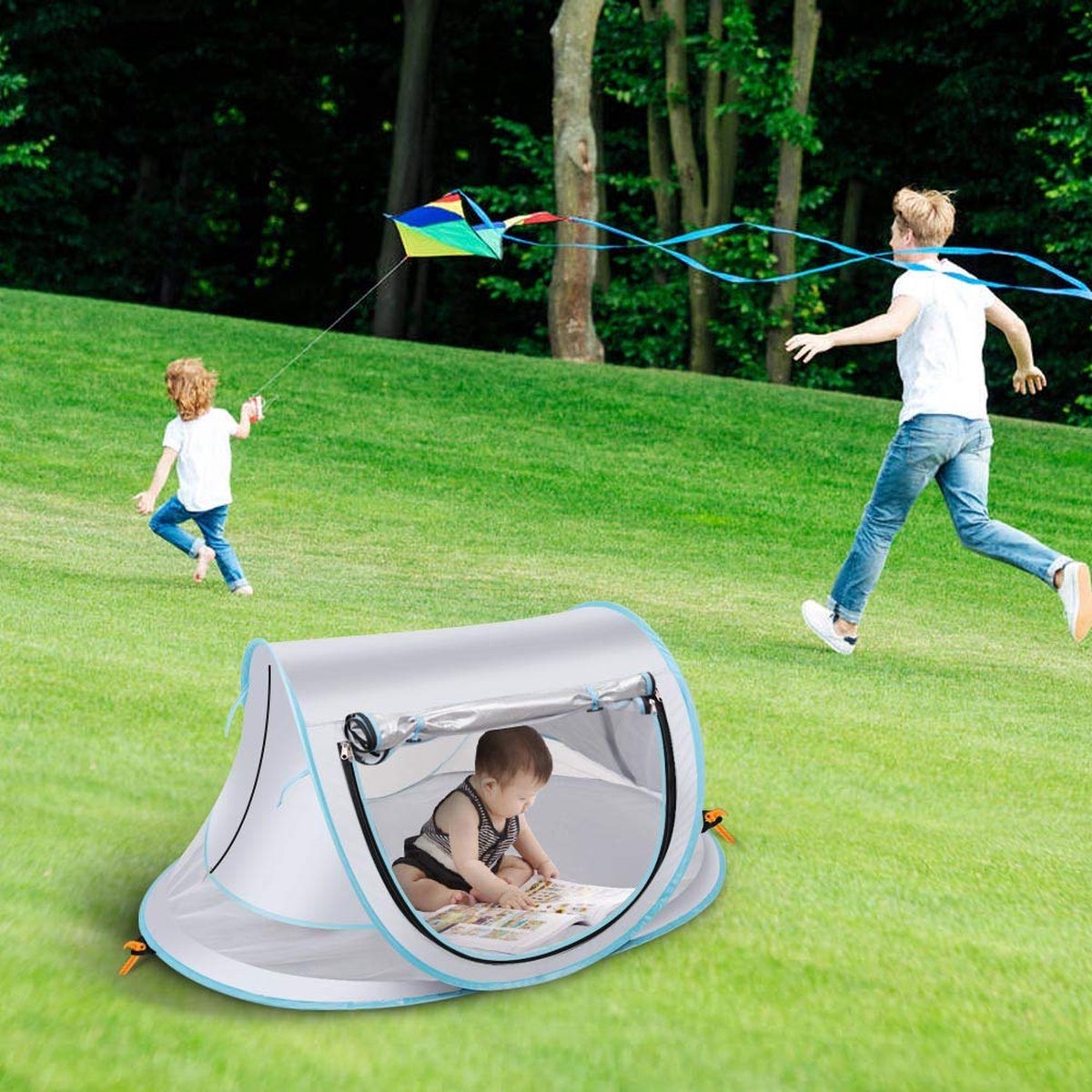 Fuegobird BabyBox Campingbedje - UV50+ - Opvouwbaar - Incl. Muggengaas - 140 x 65 x 90 cm - Zilver