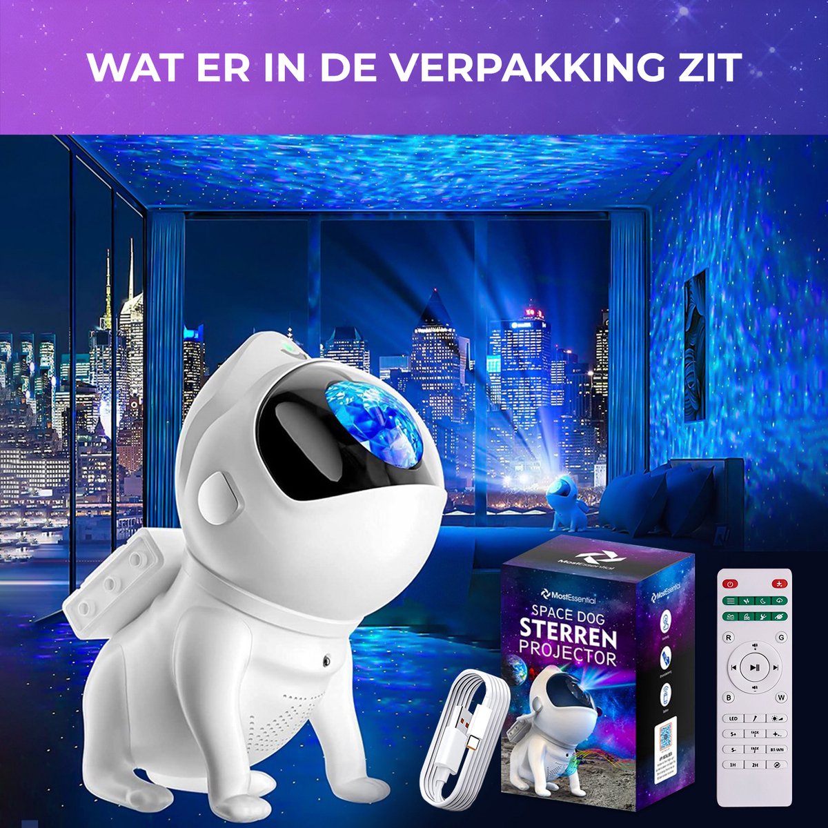 MostEssential Premium Sterren Projector - Space Dog Edition - 3000 lm - Incl. App