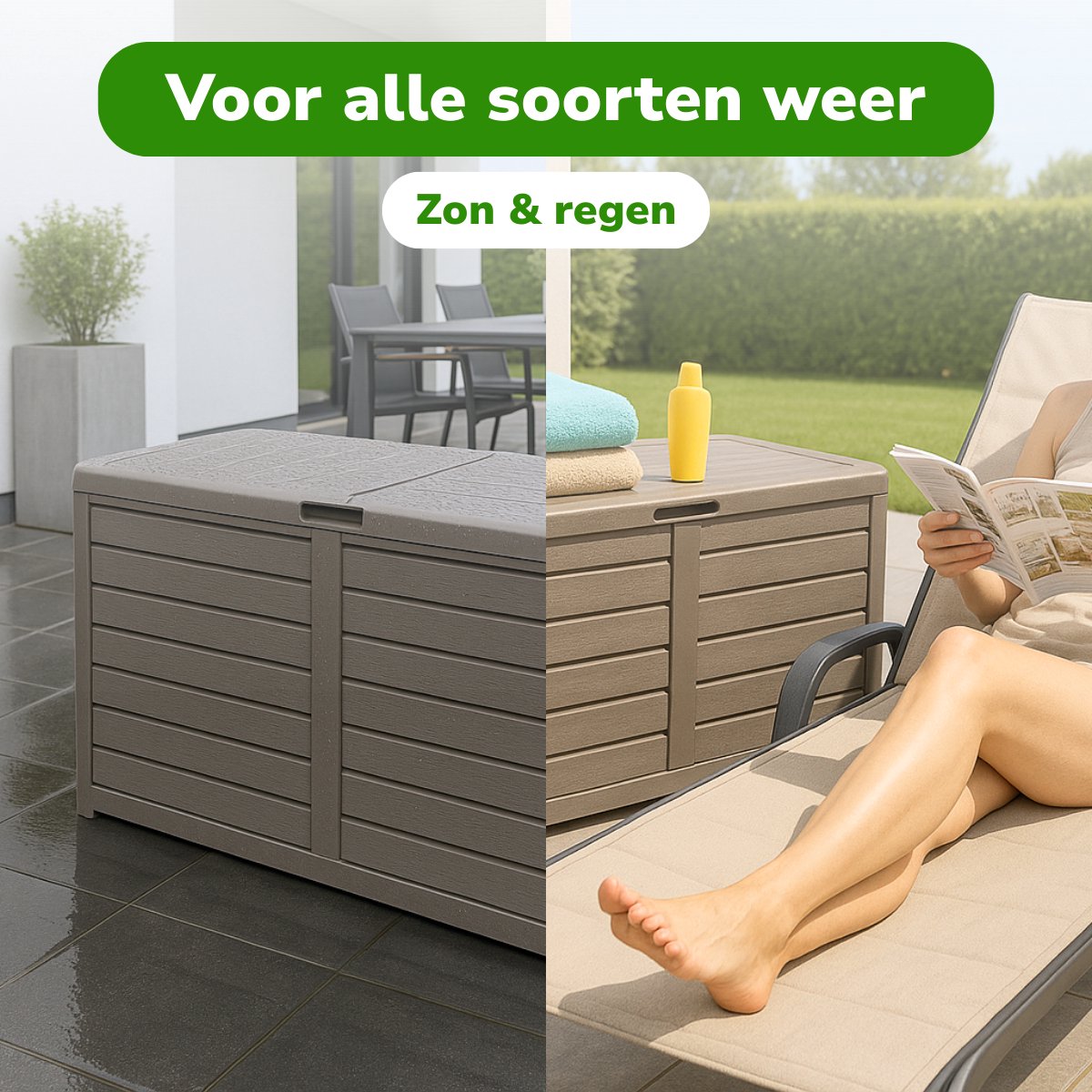 Lifetime Garden Tuinkussenbox - 420L - voor Buiten - 117,3 x 65,3 x 54,8 cm - Taupe