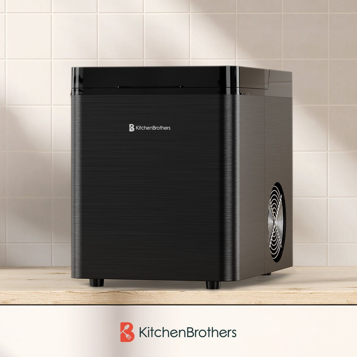 KitchenBrothers IJsblokjesmachine - 2.1L - Zeilfreinigingsfunctie - 15kg/24uur - Zwart