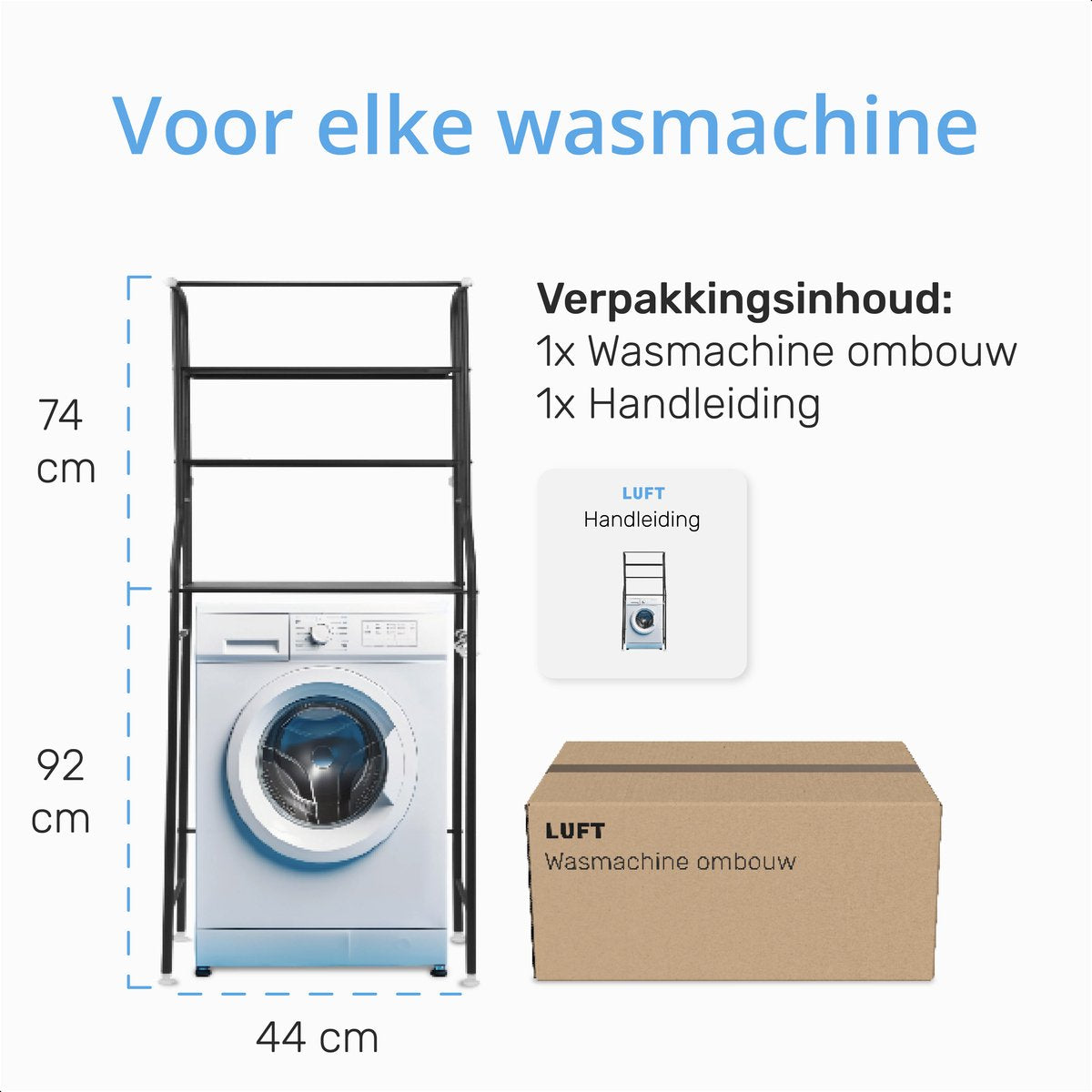 Luft Wasmachine ombouw - Opbouw - Meubel - Kast - Badkamer - 160 x 44 cm - Wc